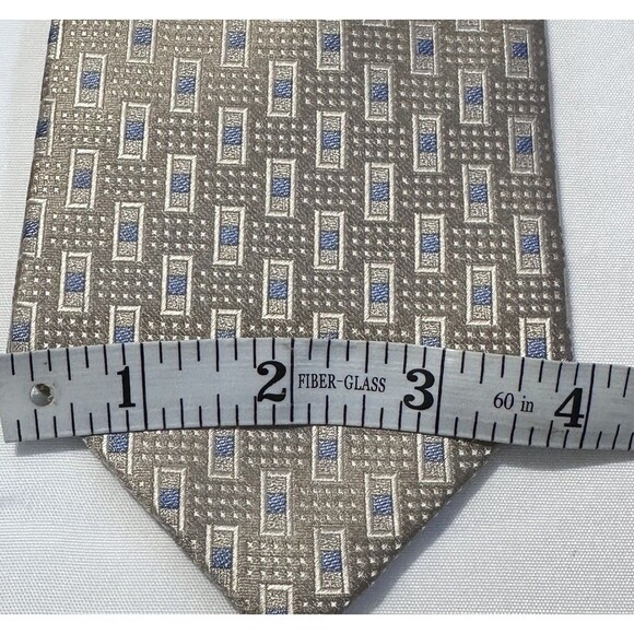 Joseph & Feiss International 100% Silk Tie 4” Beige And Baby Blue Geometric - Picture 5 of 6